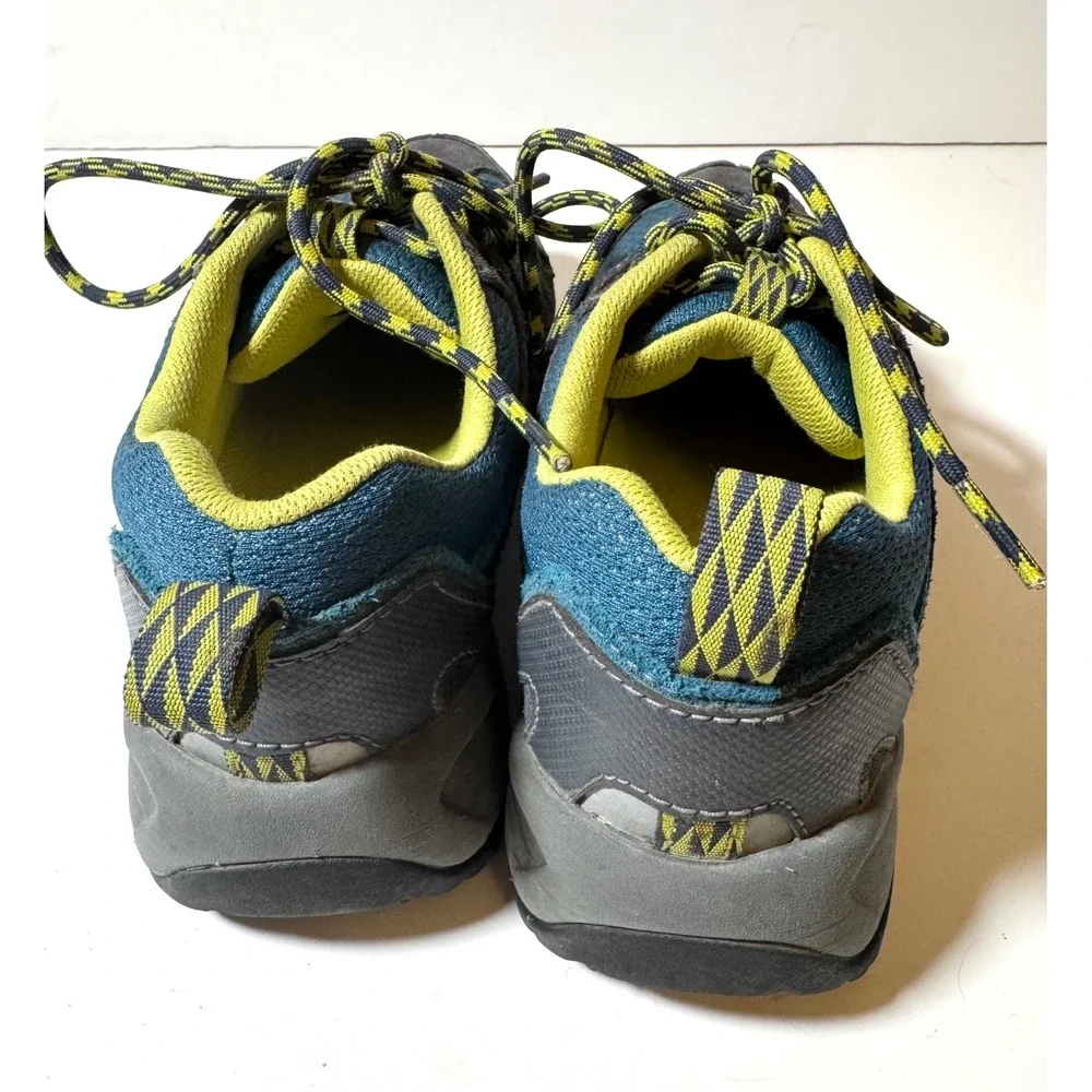 LL Bean Trail Model Hiking Shoes Kids Size 2 Blue Grey Lime Green Low Top 300510